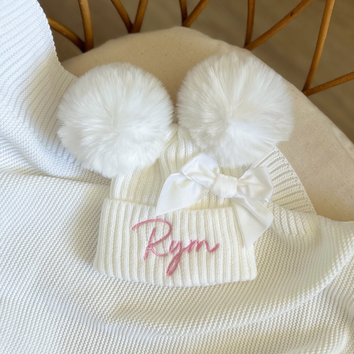 Bonnet d'hiver double Pompom - Blanc -