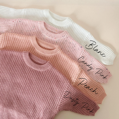 Set 2 pièces - Pull en maille brodé - Legging côtelé blanc