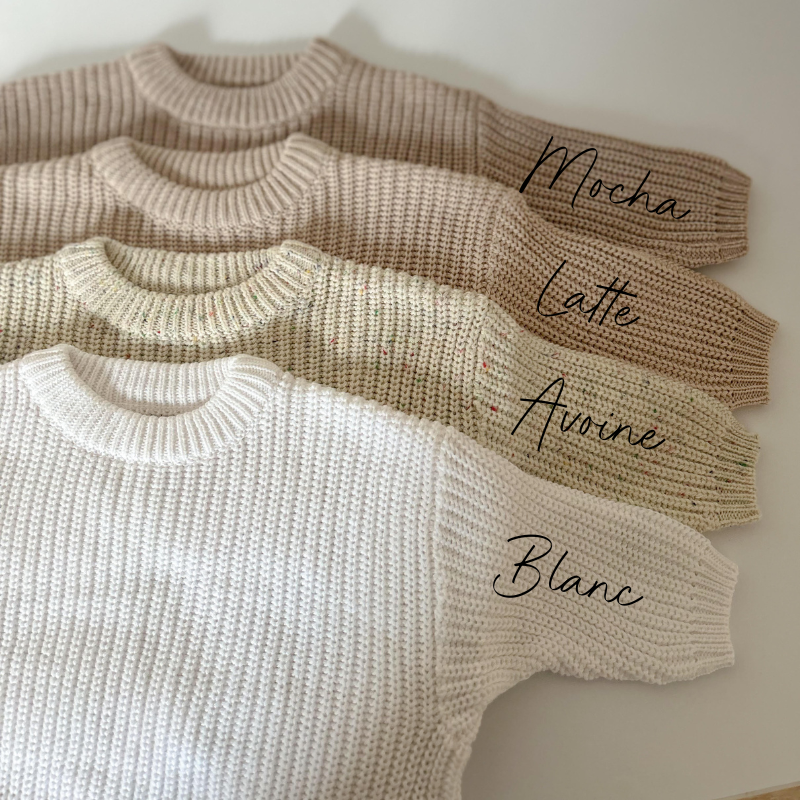 Set 2 pièces - Pull en maille brodé - Legging côtelé blanc