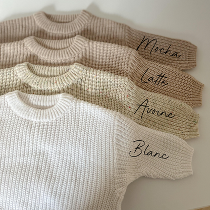 Set 2 pièces - Pull en maille brodé - Legging côtelé blanc
