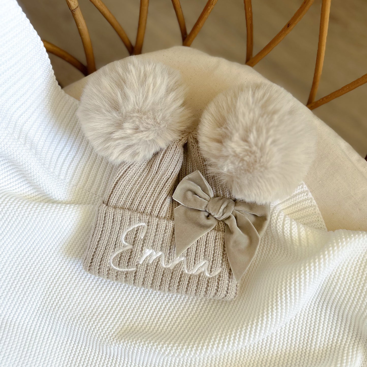 Bonnet d'hiver double Pompom - Beige -