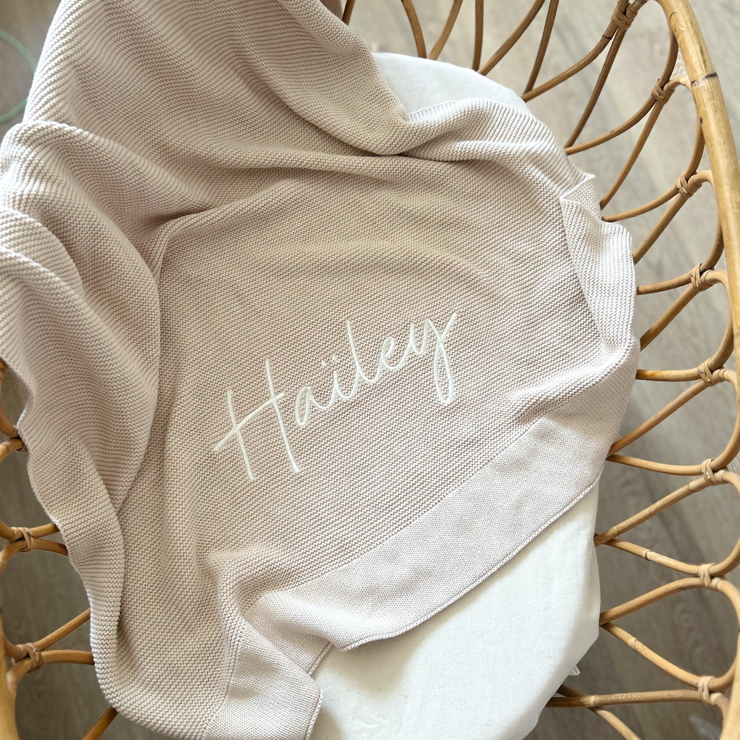 Plaid en maille de coton brodé - Avoine -