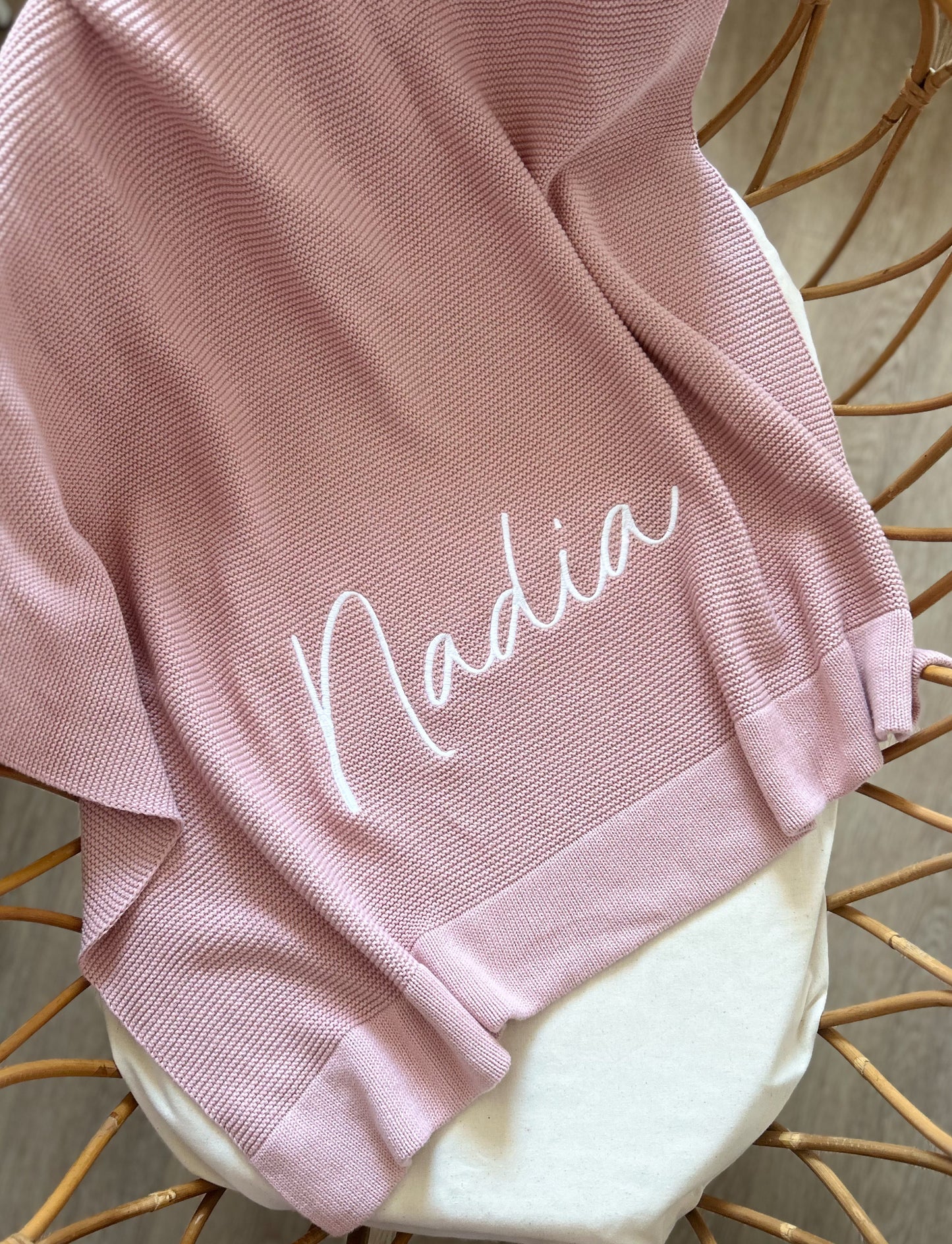 Plaid en maille de coton brodé - Dusty Pink -