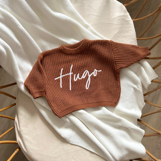 Pull en maille brodé - Chocolat -