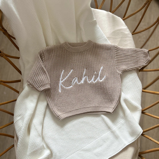 Pull en maille brodé - Mocha -