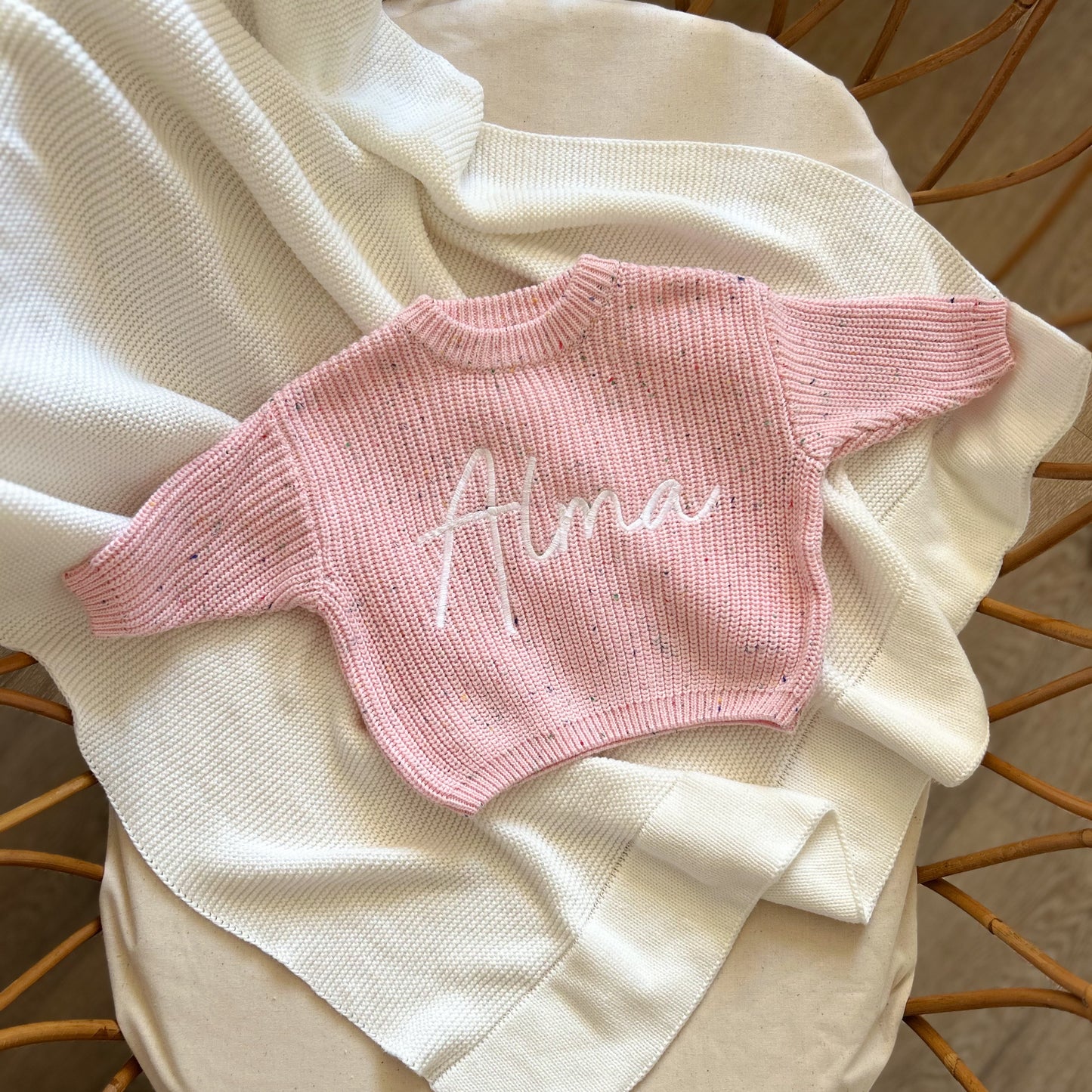 Pull en maille brodé - Candy Pink -