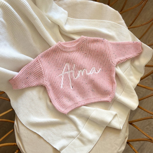 Pull en maille brodé - Candy Pink -