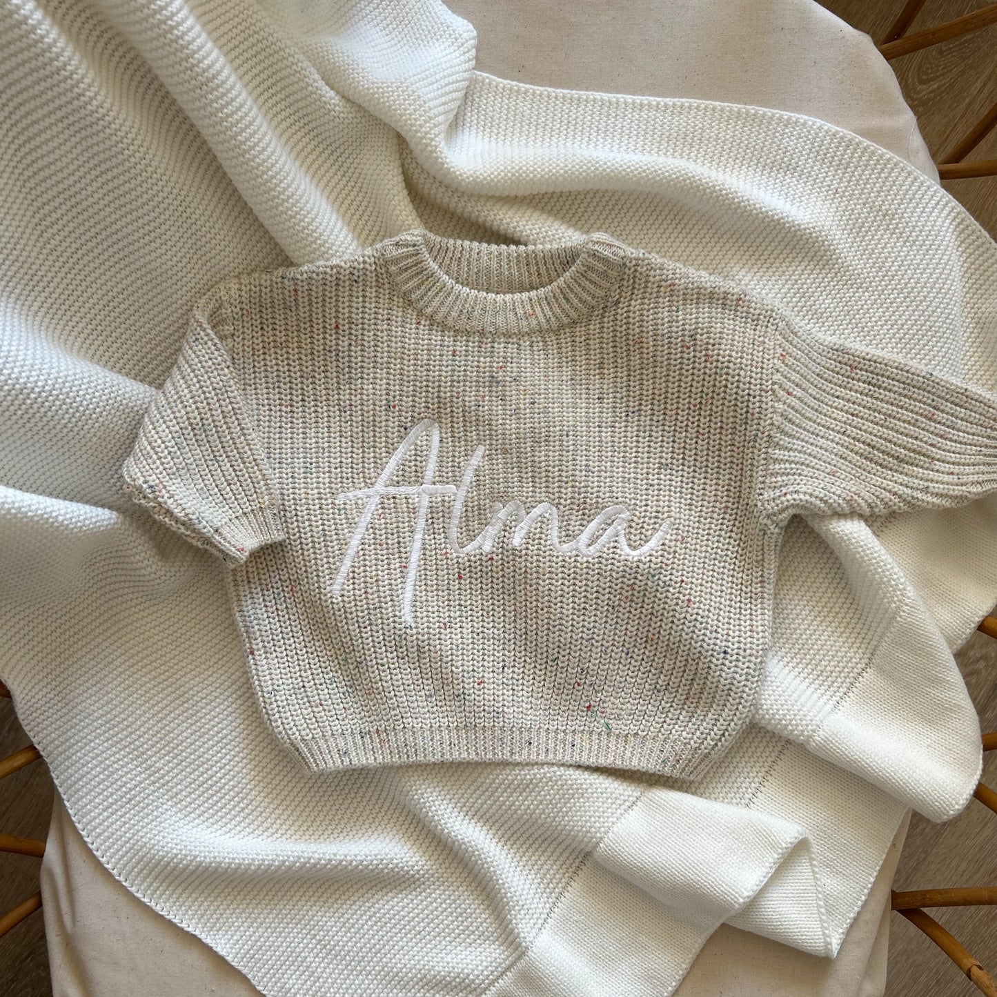 Pull en maille brodé - Avoine -