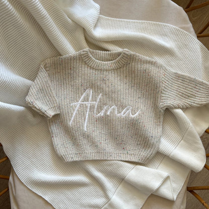 Pull en maille brodé - Avoine -