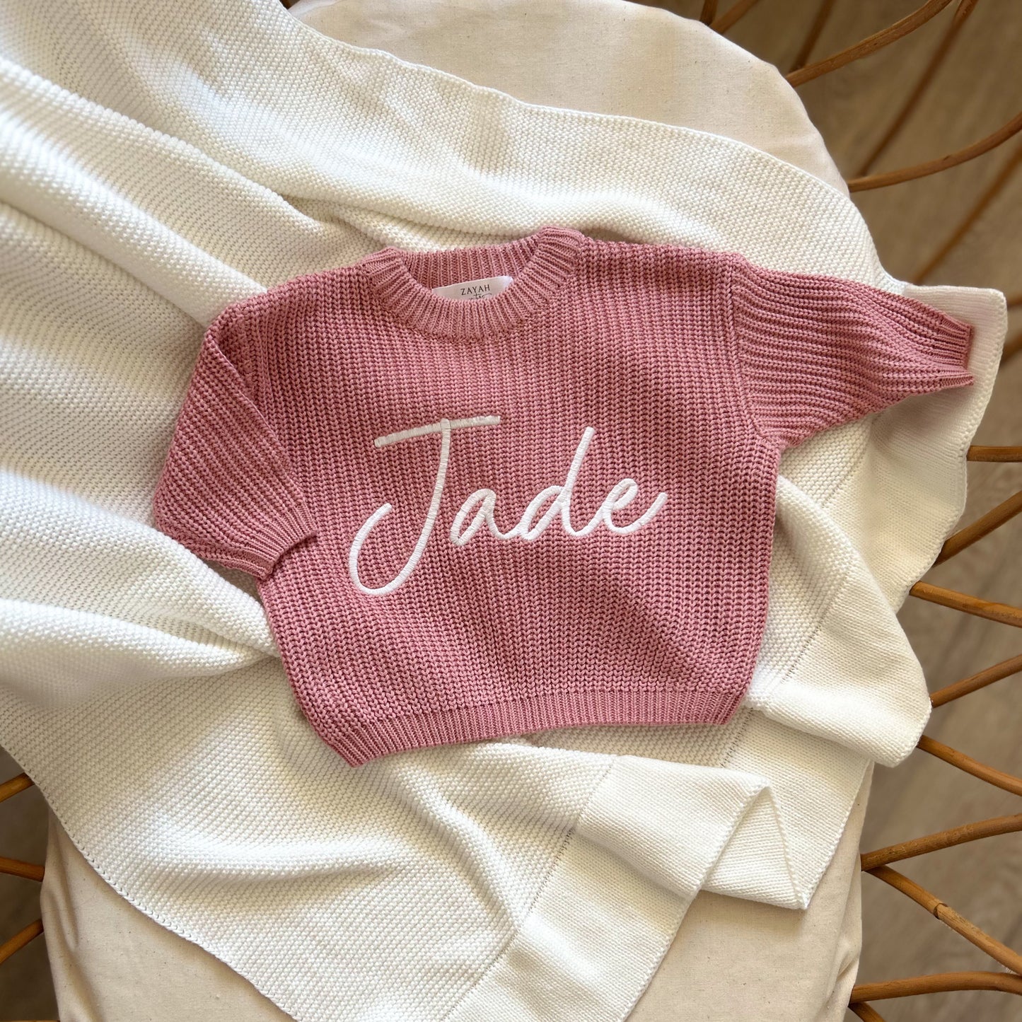 Pull en maille brodé - Dusty Pink -