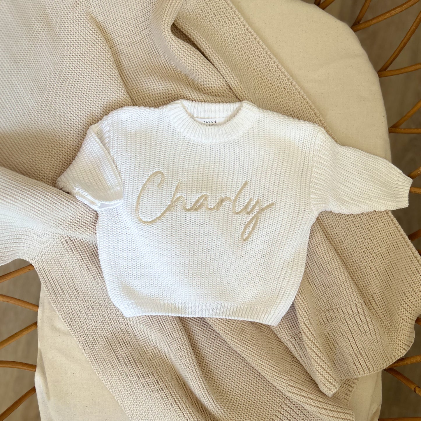 Pull en maille brodé - Blanc -