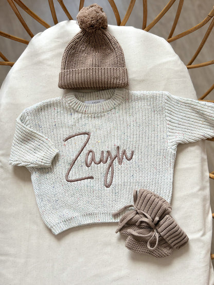 Pull en maille brodé - Avoine -
