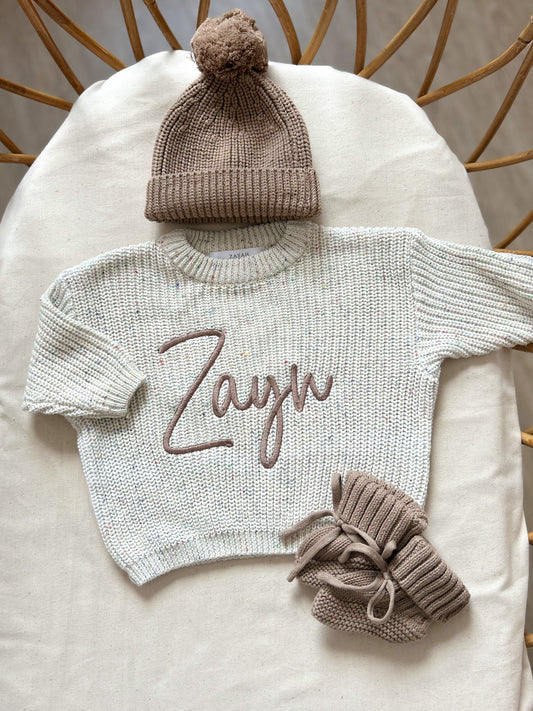 Pull en maille brodé - Avoine -