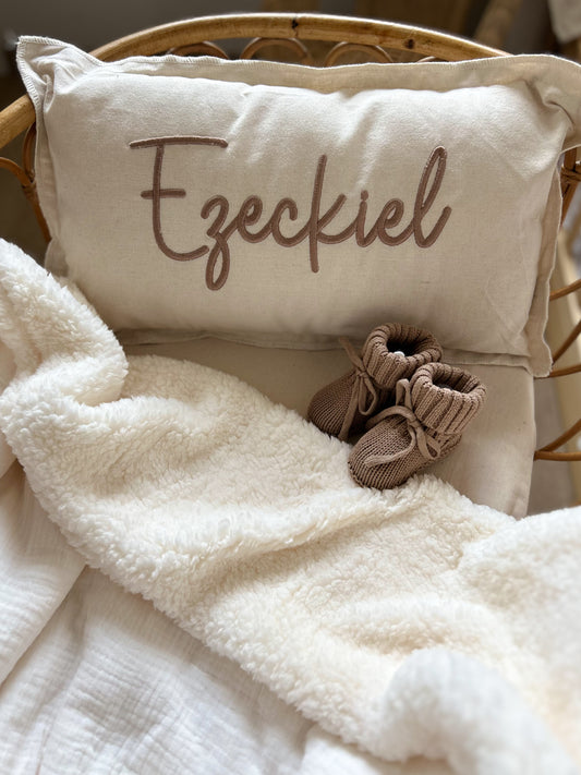 Coussin décoratif brodé - Effet Lin -