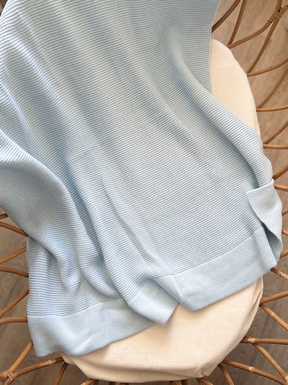 Plaid en maille de coton brodé - Bleu clair -