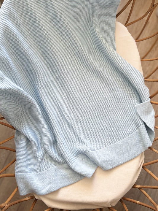 Plaid en maille de coton brodé - Bleu clair -