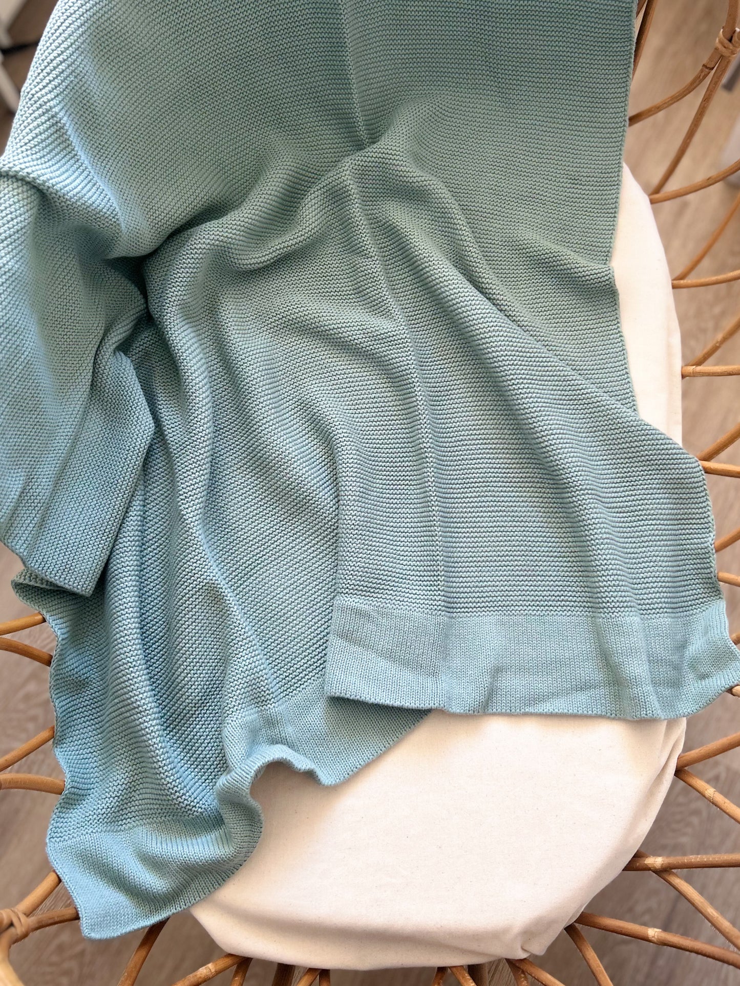 Plaid en maille de coton brodé - Sage Green -