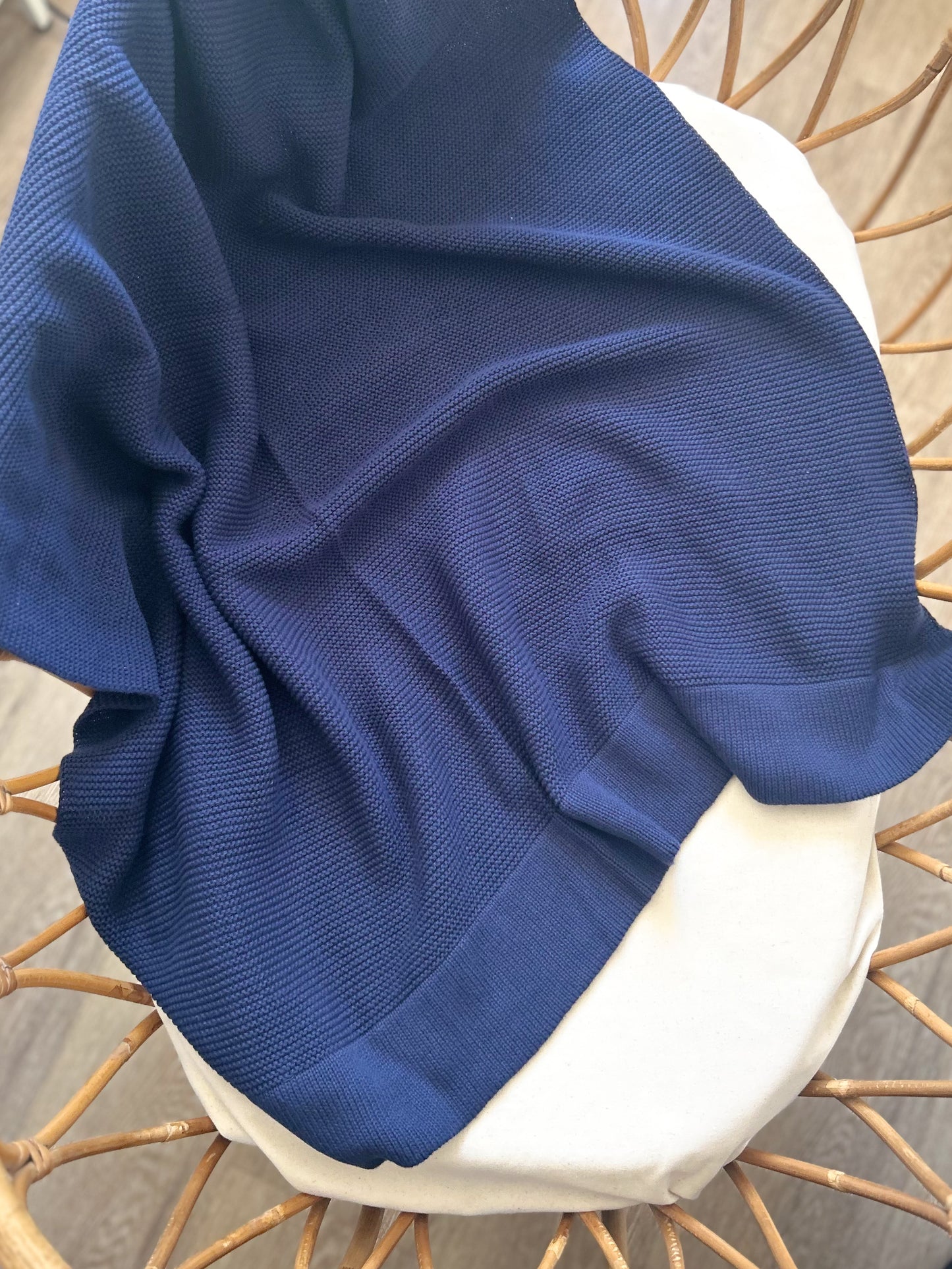 Plaid en maille de coton brodé - Bleu Marine -