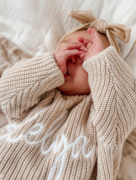 Pull en maille brodé - Latté -