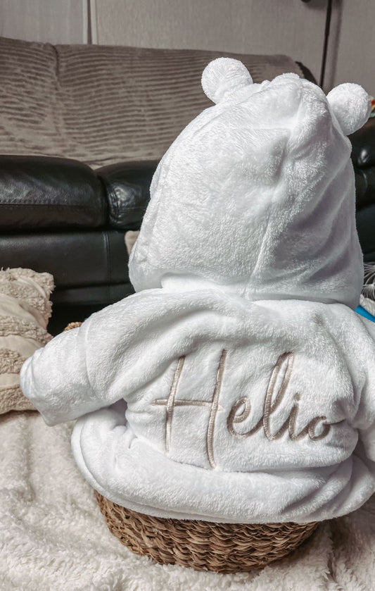 Peignoir polaire brodé - Blanc -